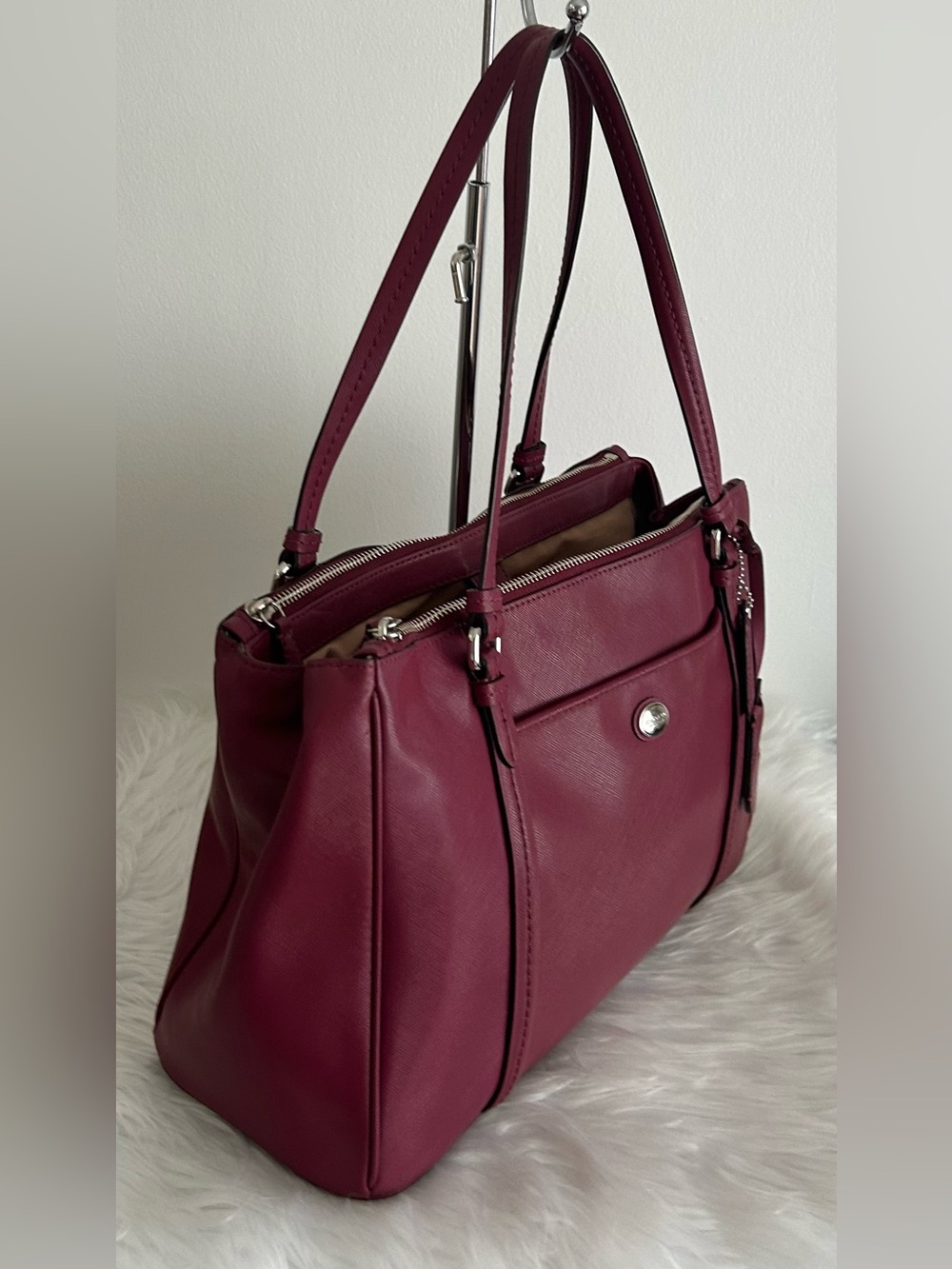 Coach Madison Saffiano Leather Carryall Tote Satchel Burgundy Oxblood F25669 - Picture 3 of 11